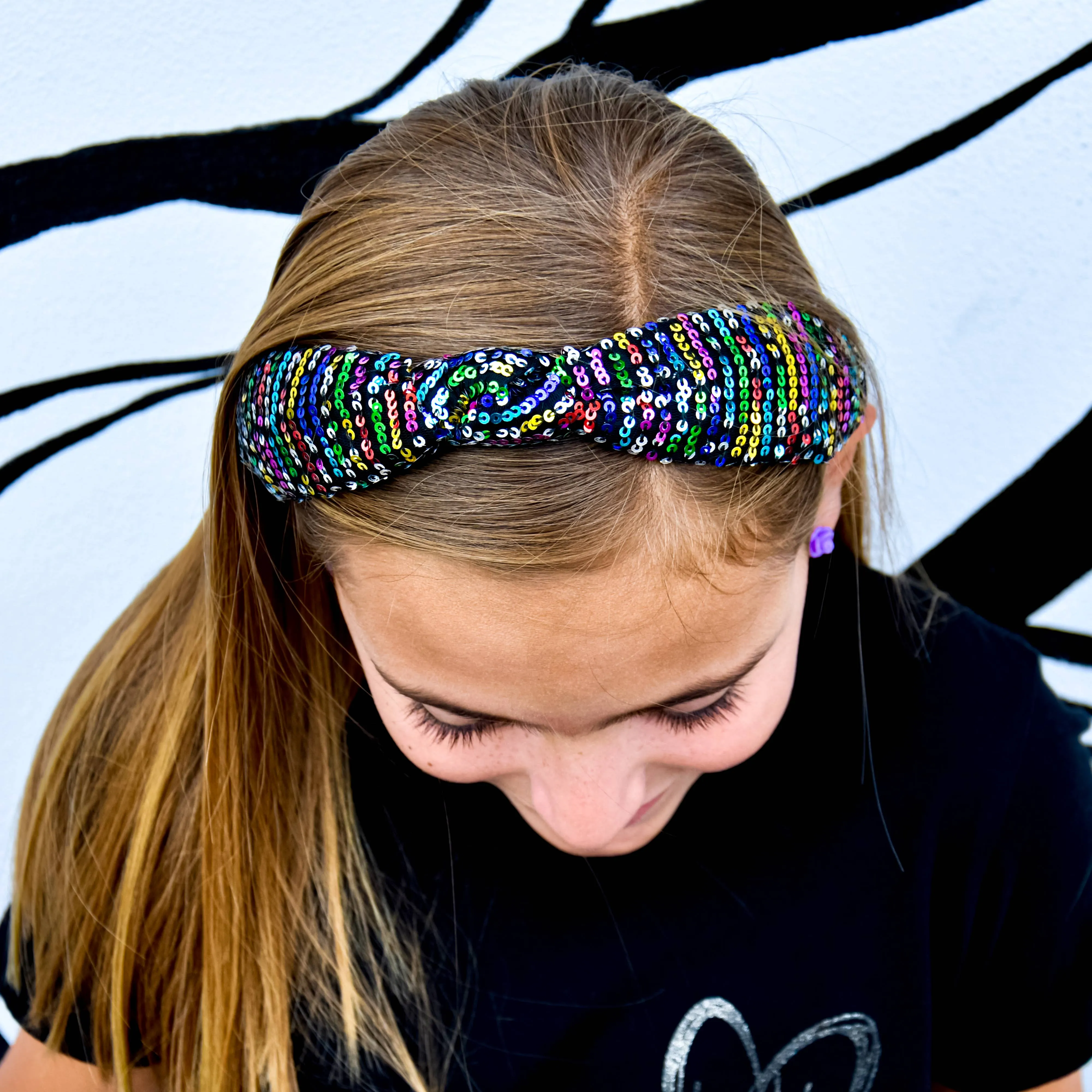 Sequin Knot Headband - Black Rainbow