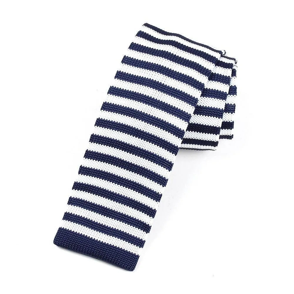 Striped Knitted Flat End Slim Tie