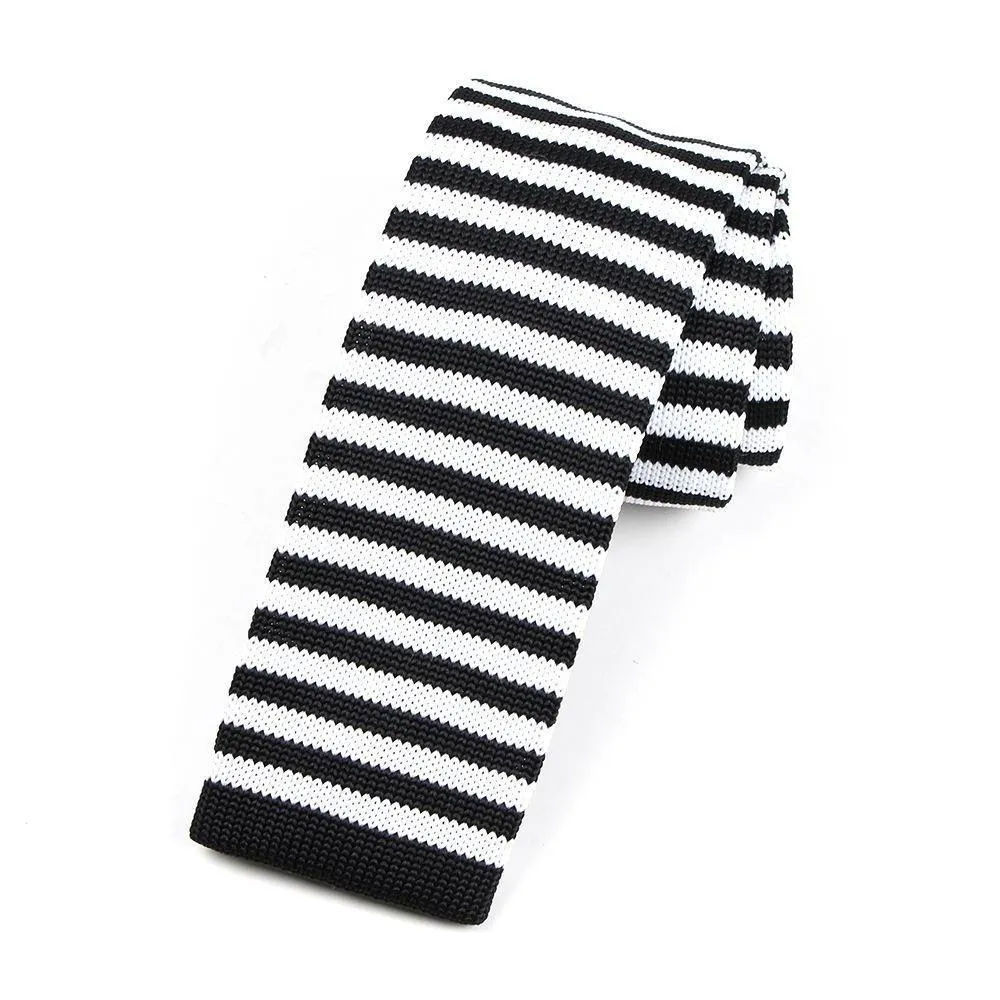 Striped Knitted Flat End Slim Tie