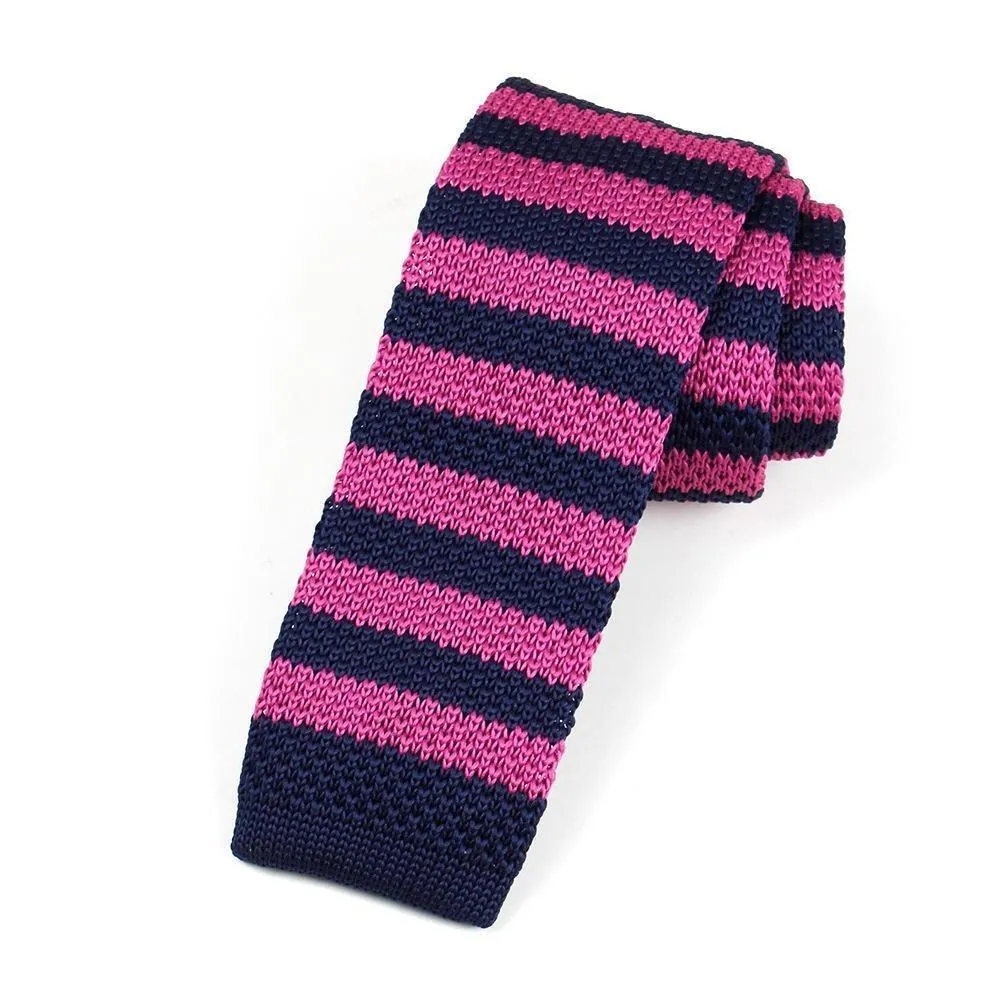 Striped Knitted Flat End Slim Tie