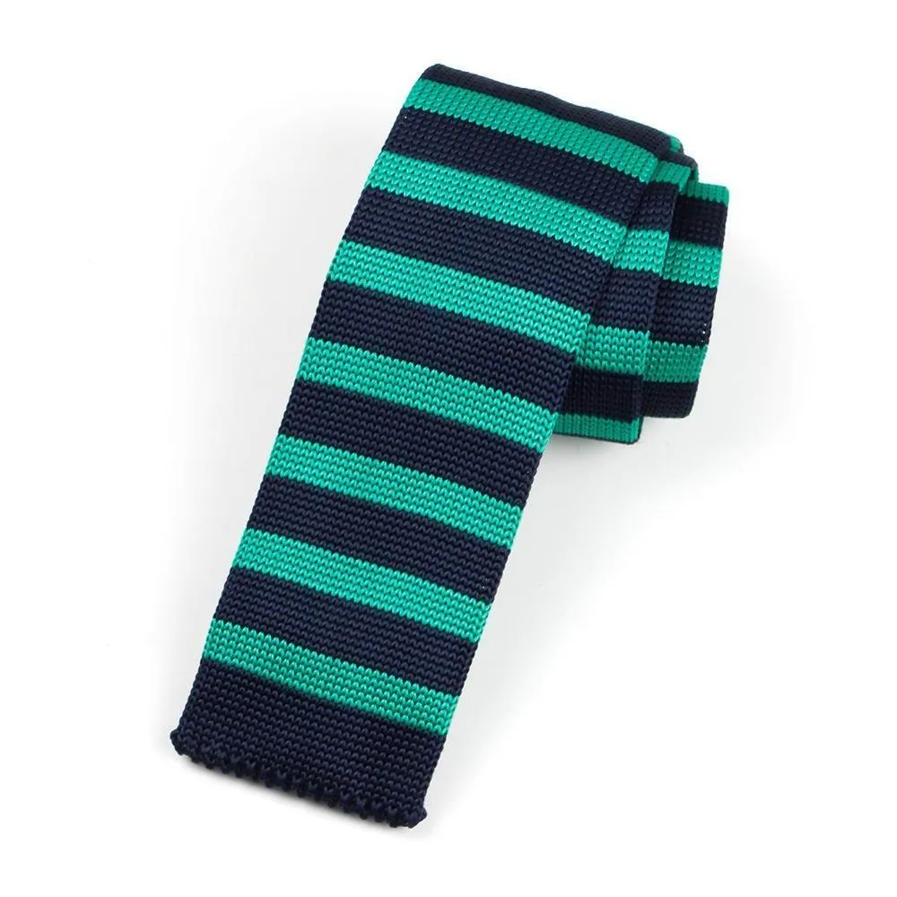 Striped Knitted Flat End Slim Tie