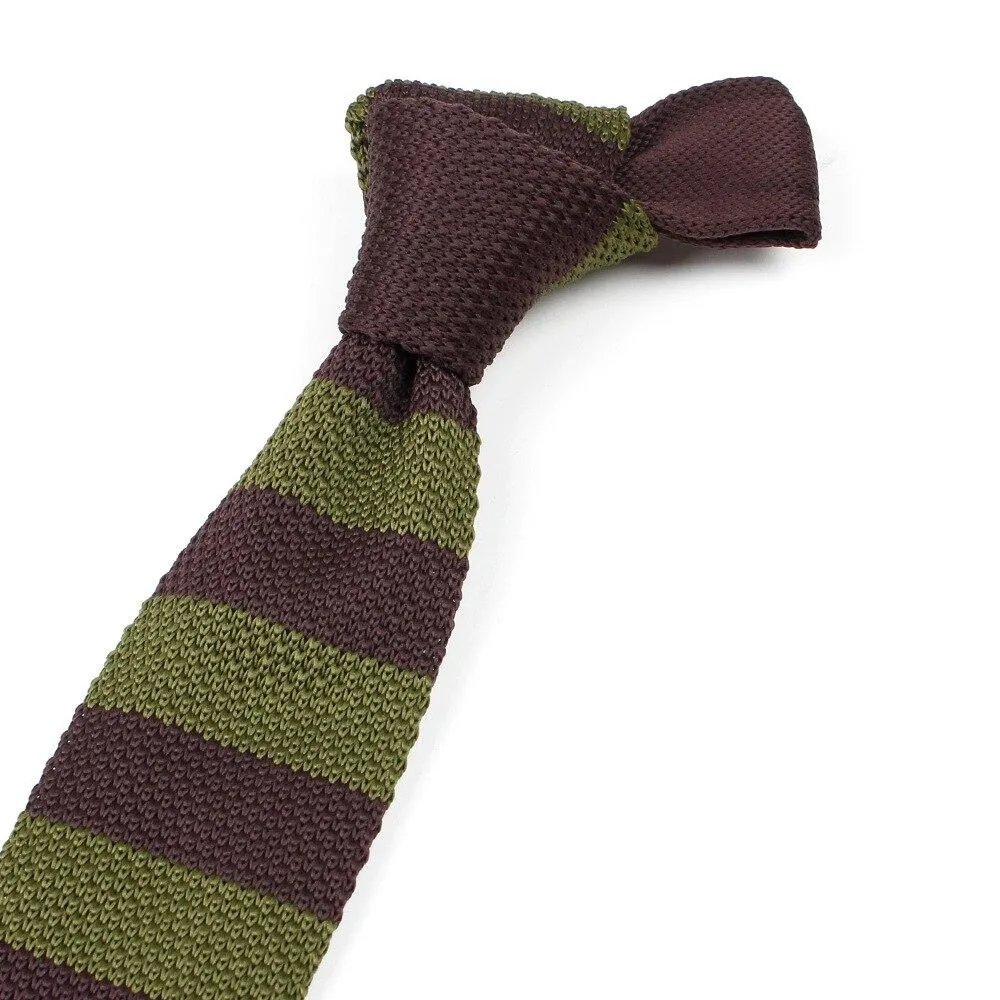 Striped Knitted Flat End Slim Tie