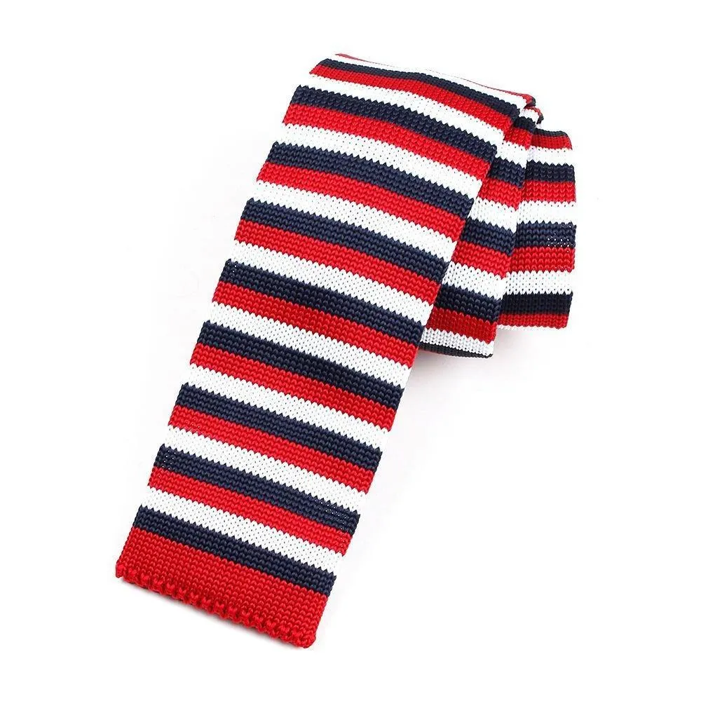 Striped Knitted Flat End Slim Tie