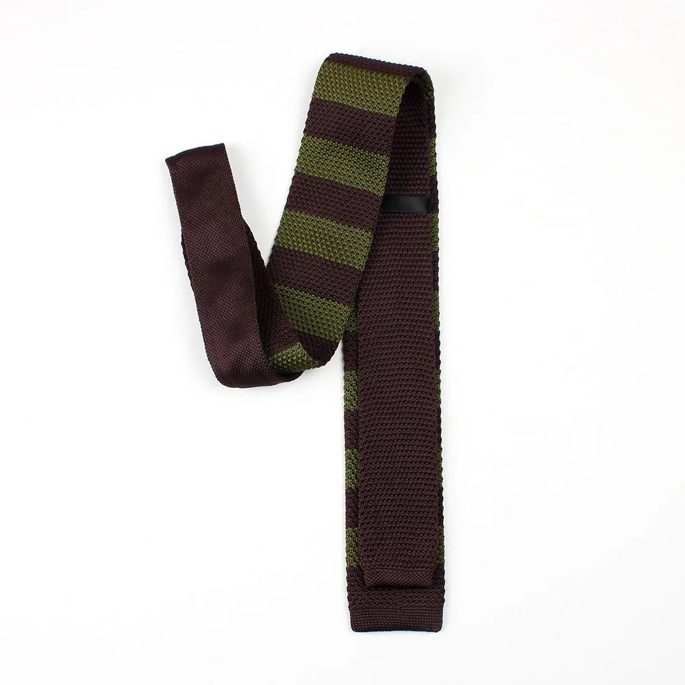 Striped Knitted Flat End Slim Tie