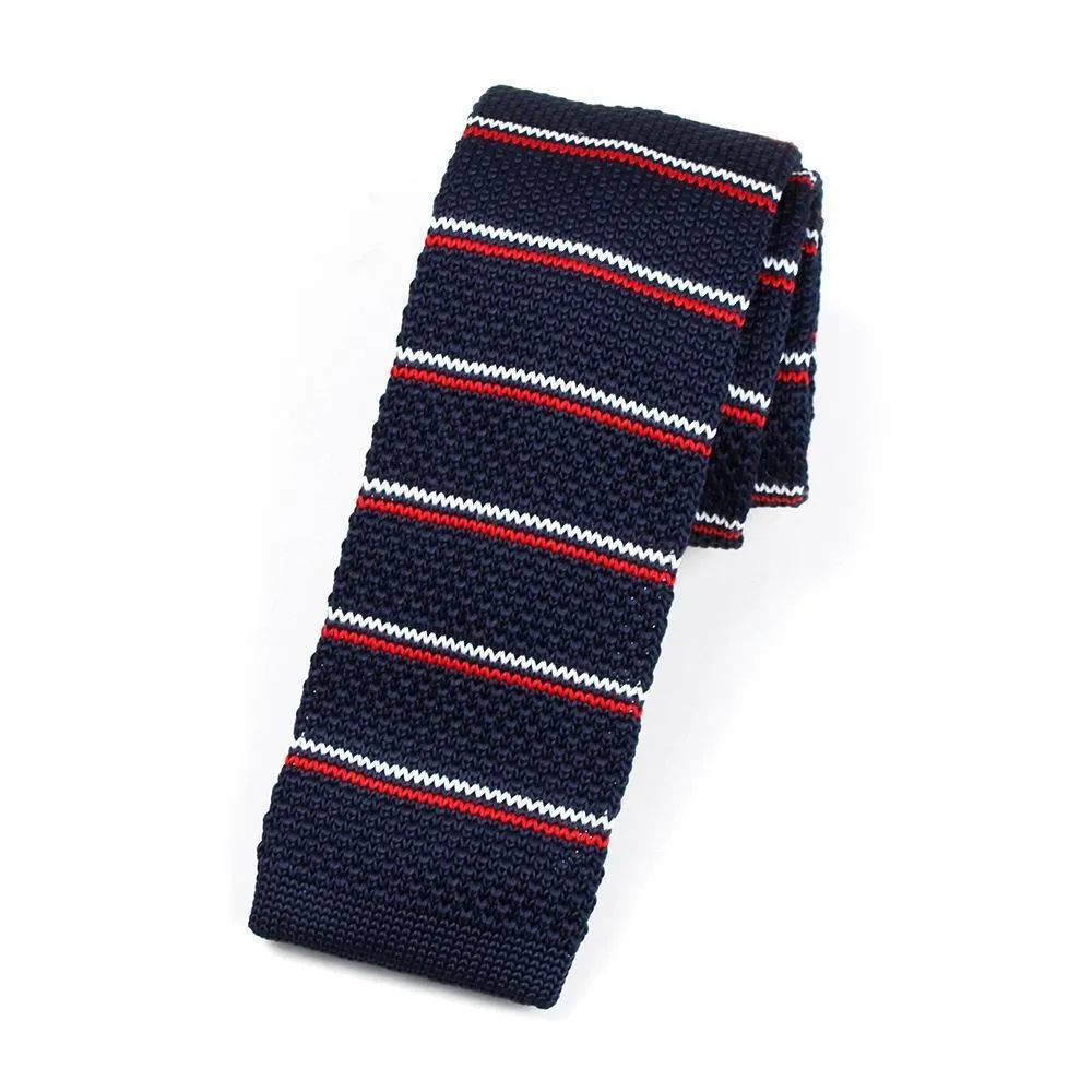 Striped Knitted Flat End Slim Tie