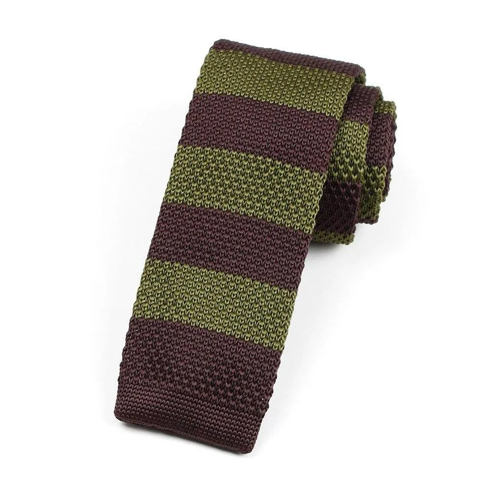 Striped Knitted Flat End Slim Tie