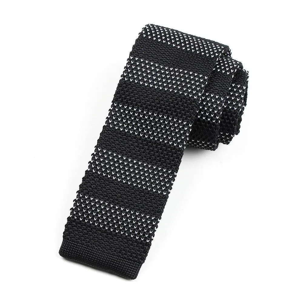 Striped Knitted Flat End Slim Tie