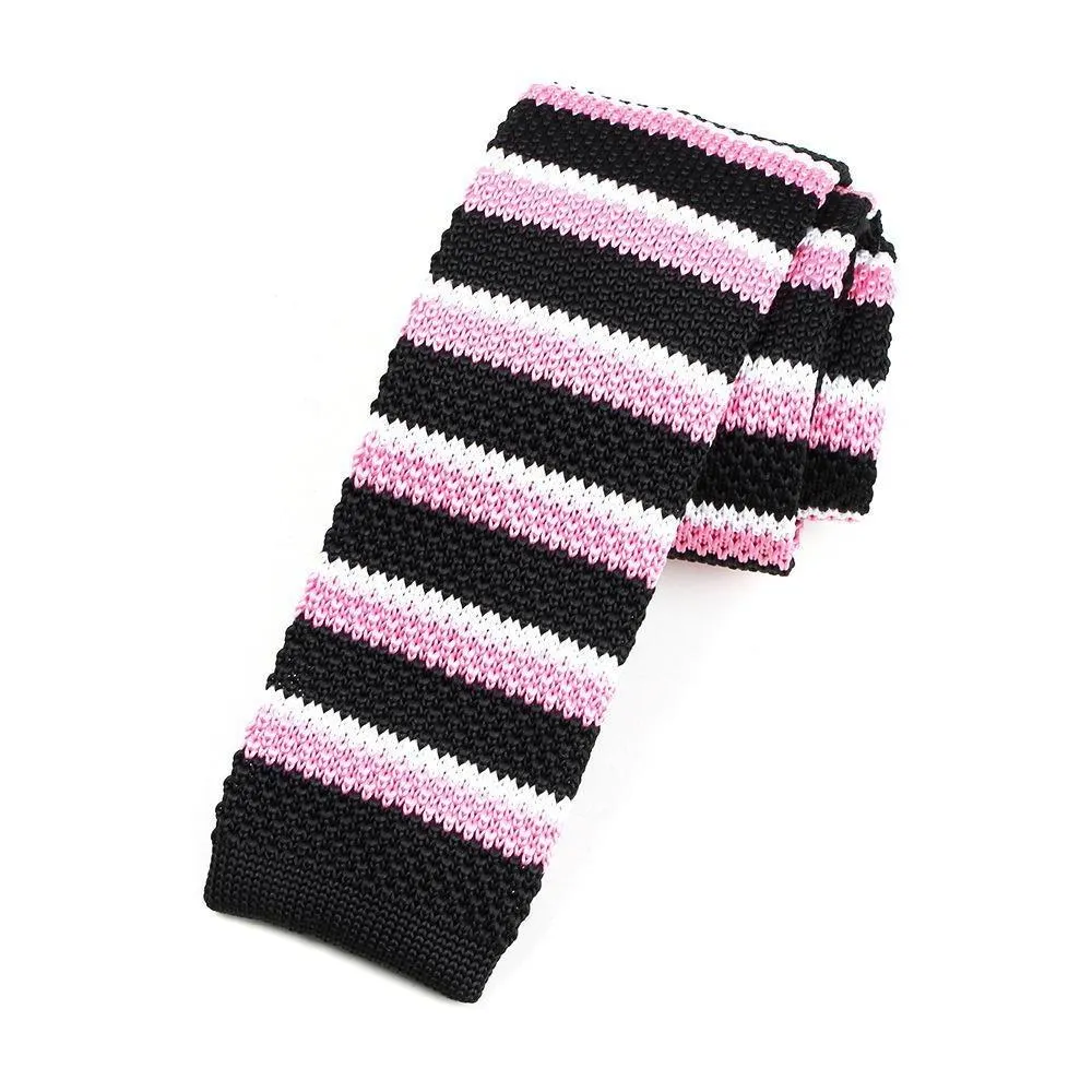 Striped Knitted Flat End Slim Tie