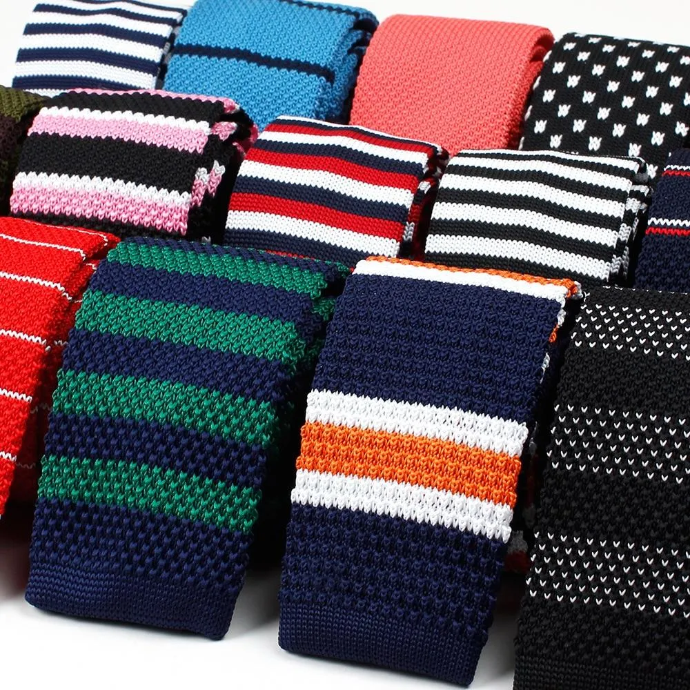 Striped Knitted Flat End Slim Tie