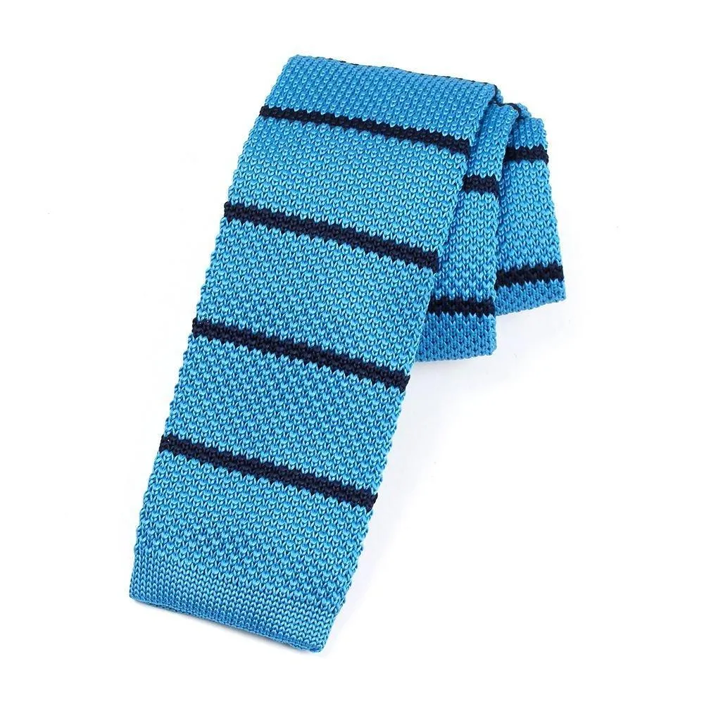 Striped Knitted Flat End Slim Tie