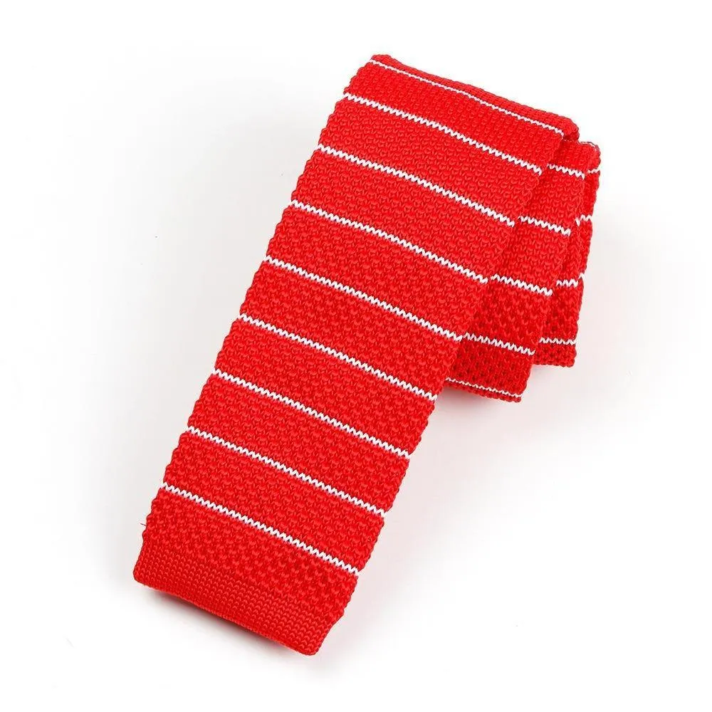 Striped Knitted Flat End Slim Tie