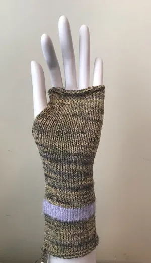 Tan Tweed w/Lavender Stripe Fingerless Gloves