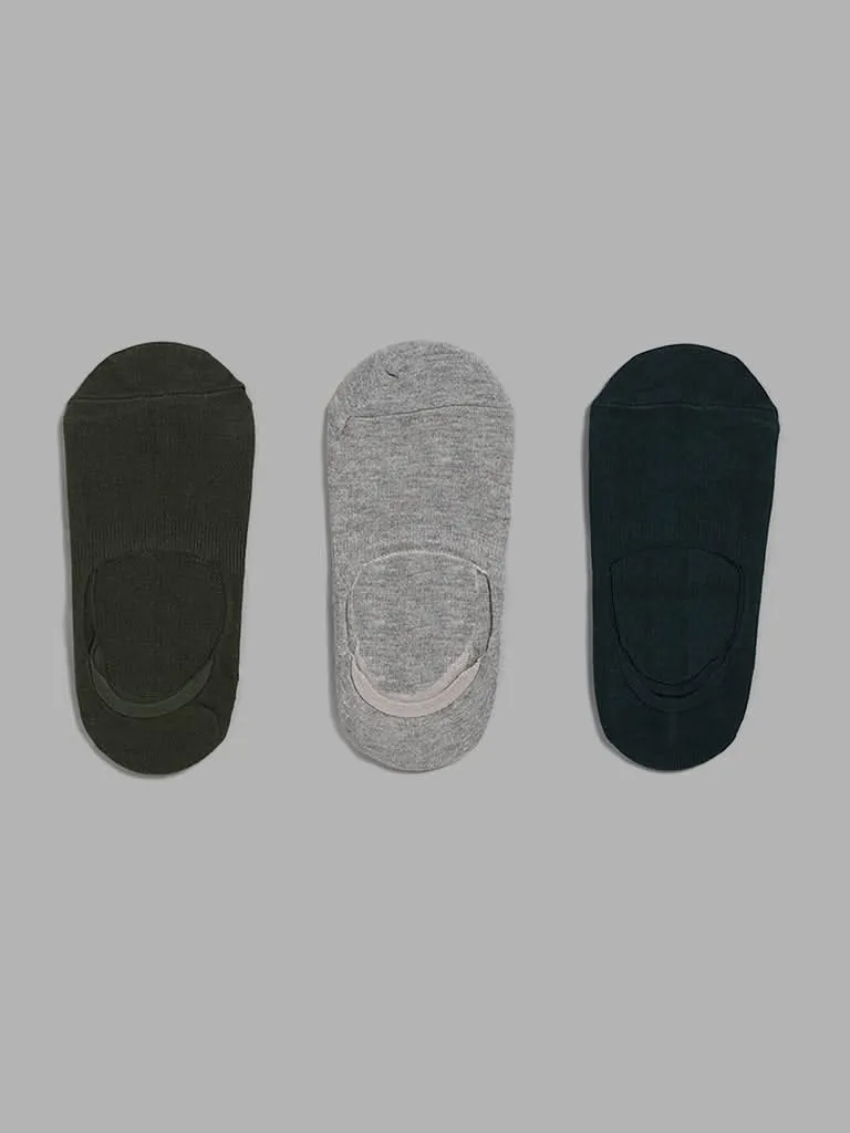 WES Lounge Multicolor Cotton Blend Invisible Socks - Pack of 3