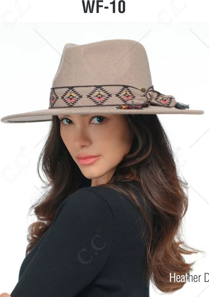 WF10 Gianna Felt Panama Hat With Aztec Band