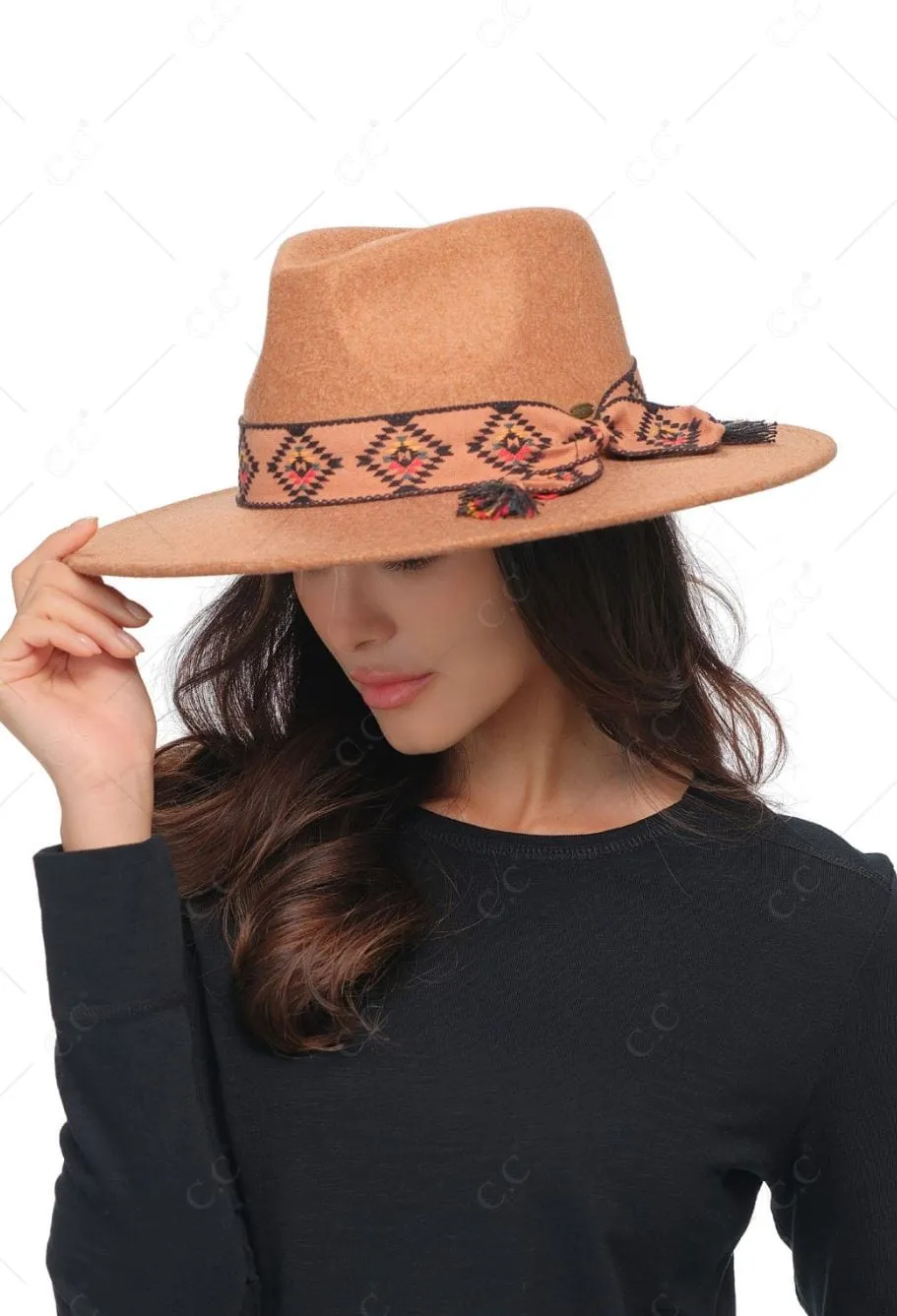 WF10 Gianna Felt Panama Hat With Aztec Band