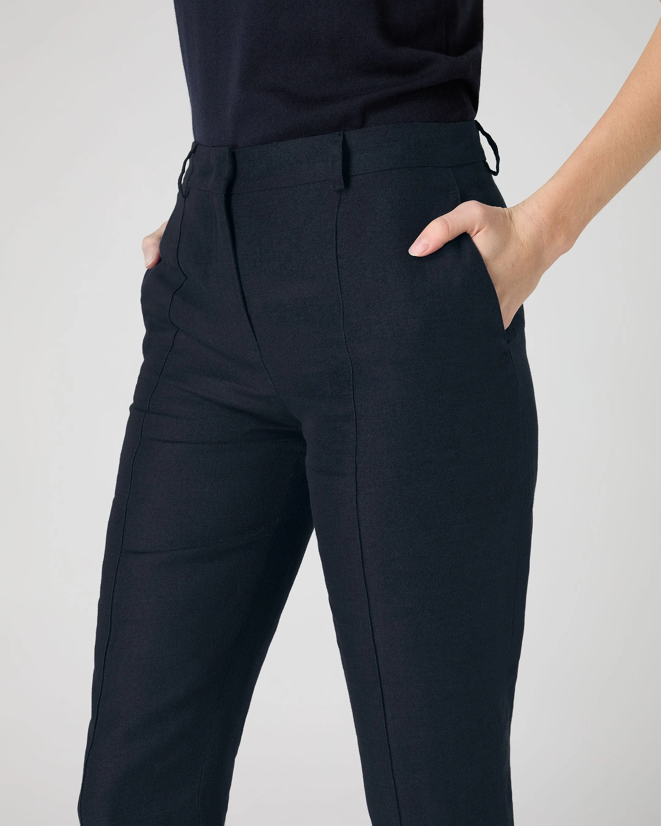 Women's Harper Crop Linen Pants Navy Blue