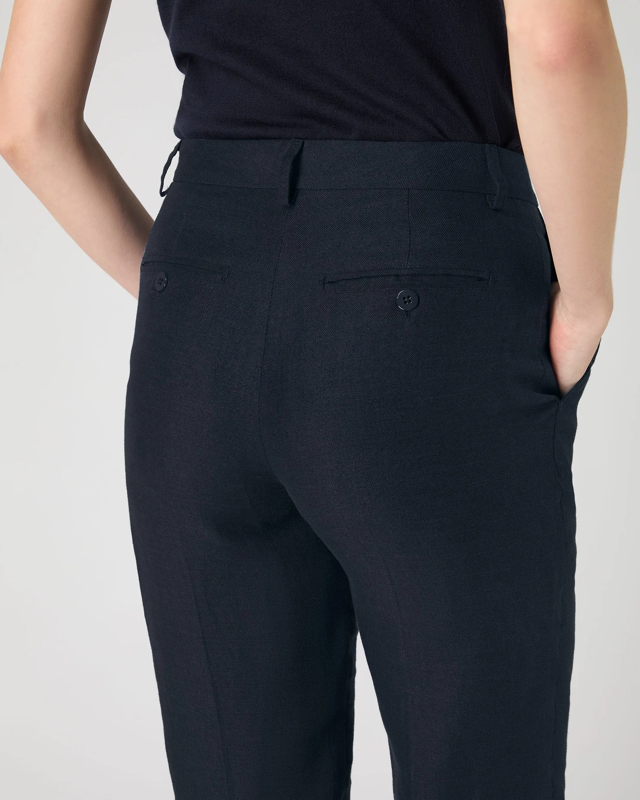 Women's Harper Crop Linen Pants Navy Blue