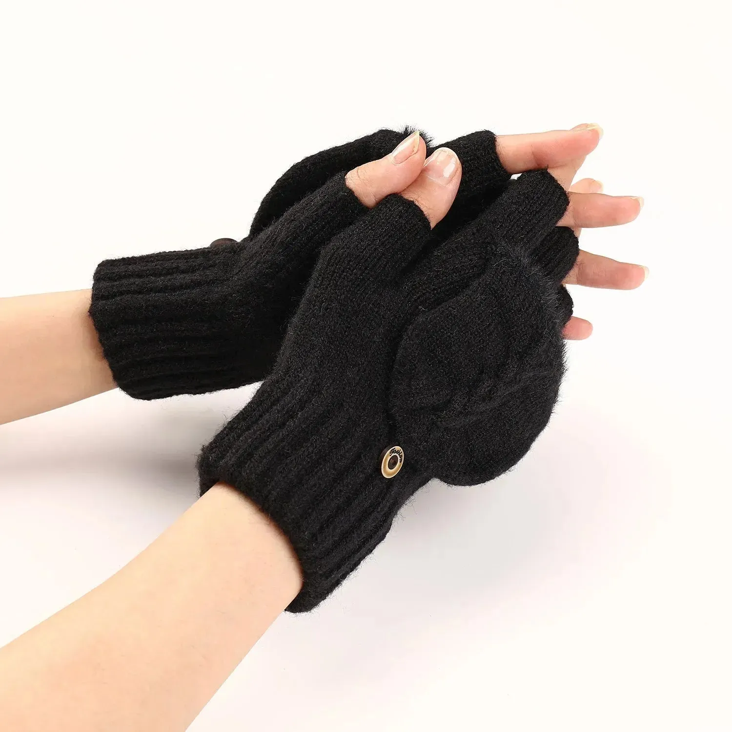 Wool Fingerless Gloves Women's Warm Fashionable Knitted Half Finger Oversleeves